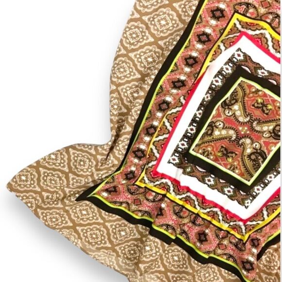 Tan Multicolor Abstract Print Short Sleeve NEW - Picture 4 of 4